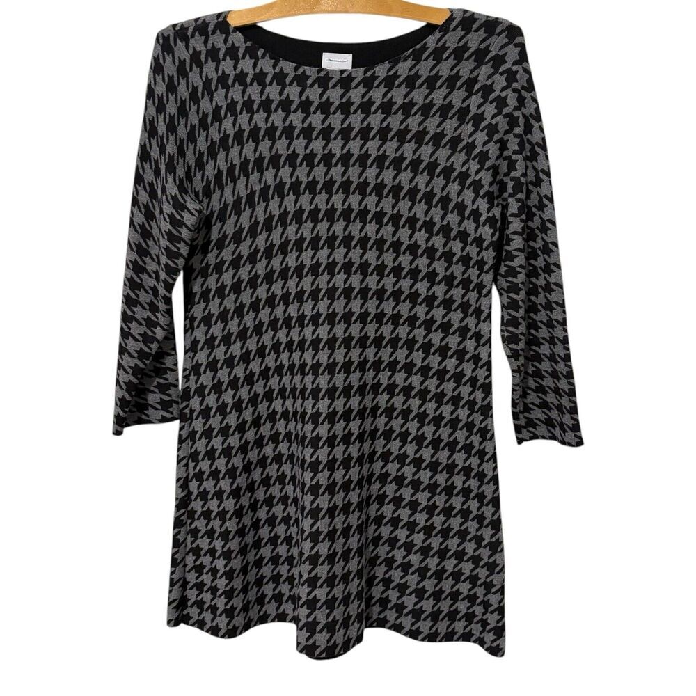 Chico's | Top Tunic Black Gray Houndstooth 3/4 Sleeves- Size Medium 1